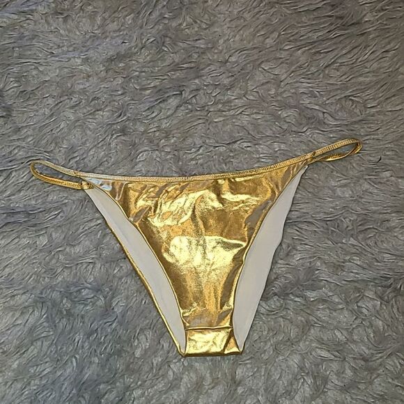 PrettyLittleThing Gold and White Bikini Bottom - Picture 1 of 4